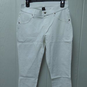 Sz L Hue Denim Capri Leggings w/ Ankle Slit Jeggings White